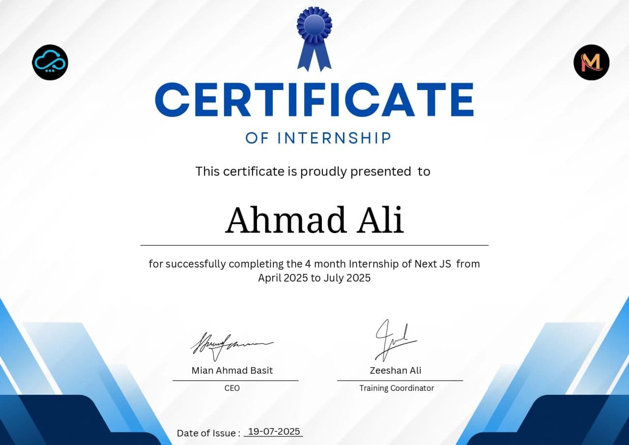 Next.js Internship Certificate